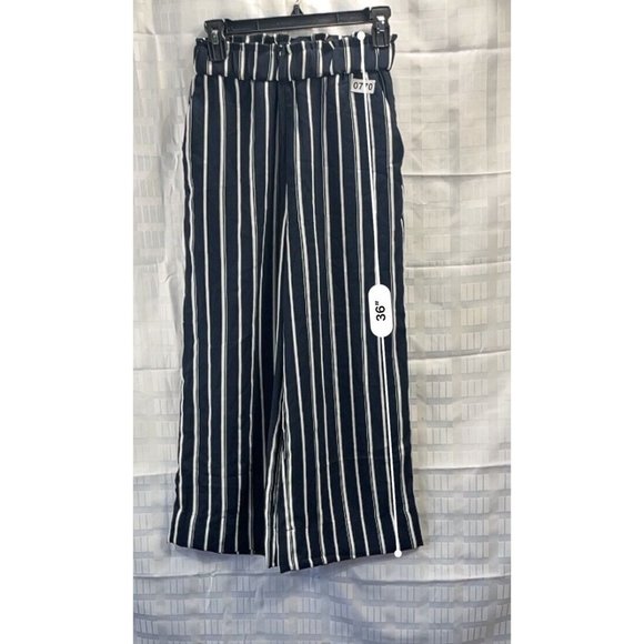 H&M Women Dress Pants Size 2 Blue Stripe Wide Leg High Rise Crop Paperbag - Picture 6 of 15